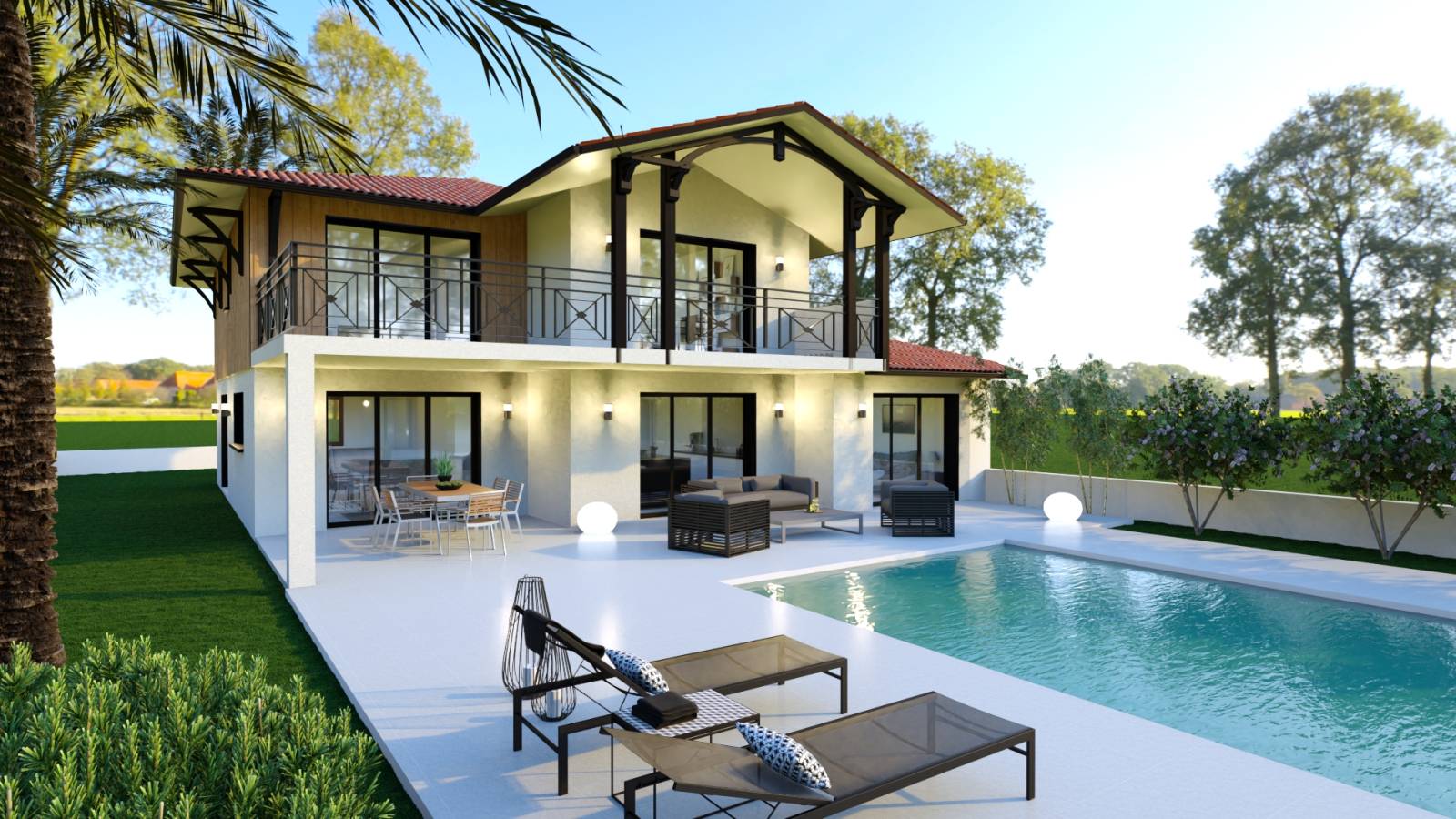 Vente maison arcachonnaise de 200 m² avec 5 chambres, balcon, garage et terrasse à La Teste - Lumineuse, RE2020, belles prestations haut de gamme