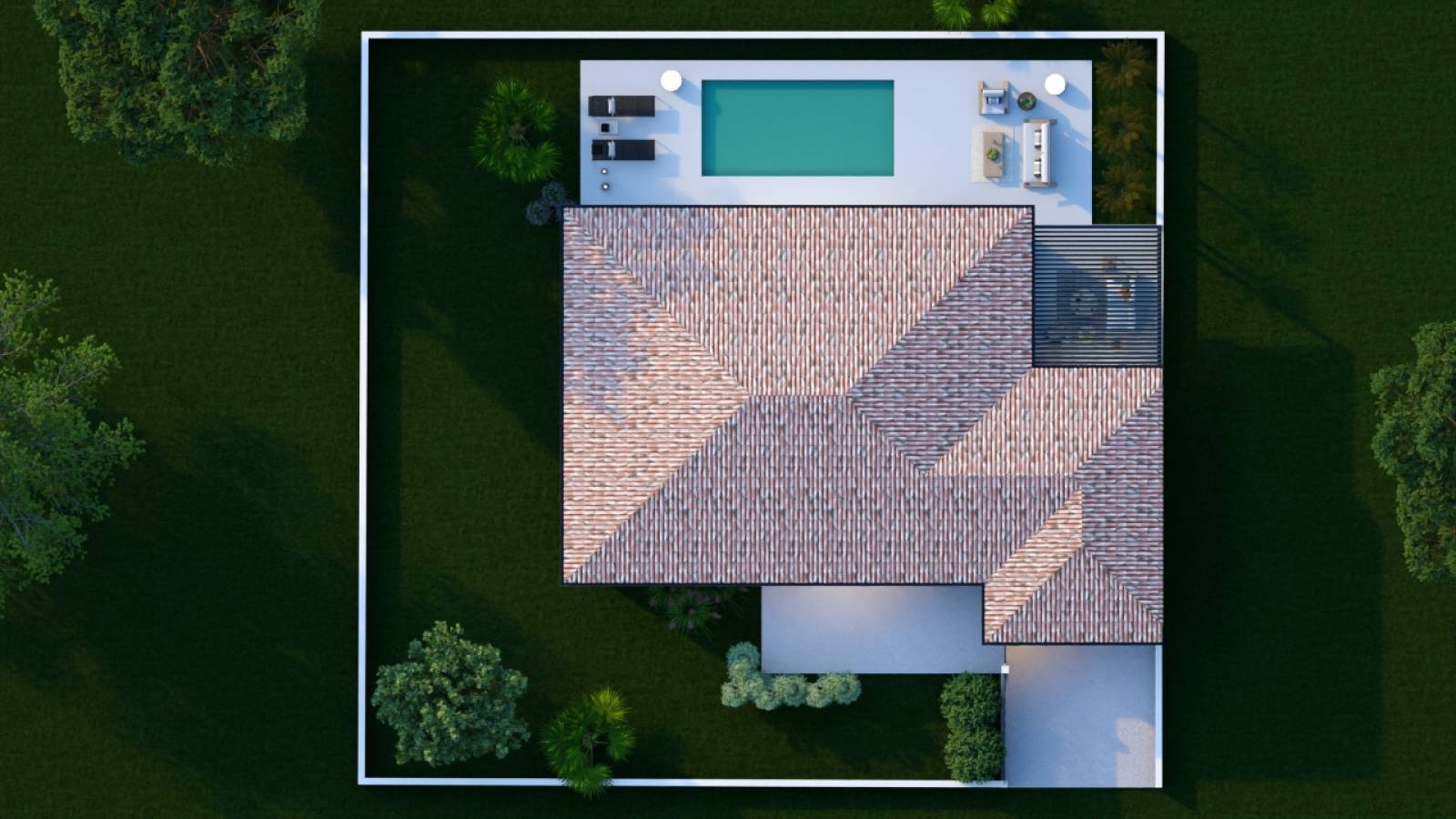 Construction d’une maison neuve de plain-pied avec piscine, garage et terrasse paysagée à Salles en Gironde 33770