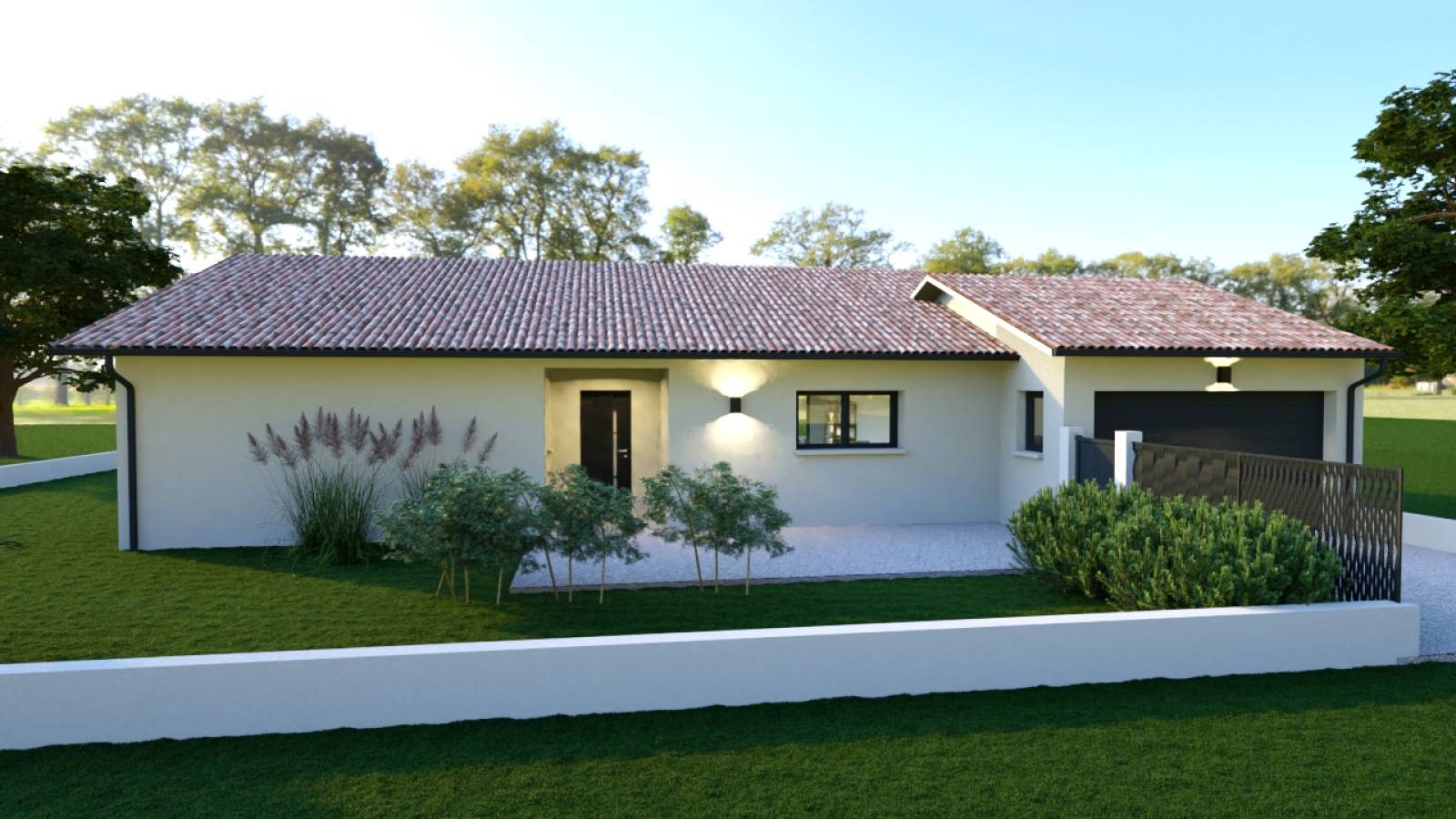 Construction d’une maison neuve de plain-pied avec piscine, garage et terrasse paysagée à Salles en Gironde 33770