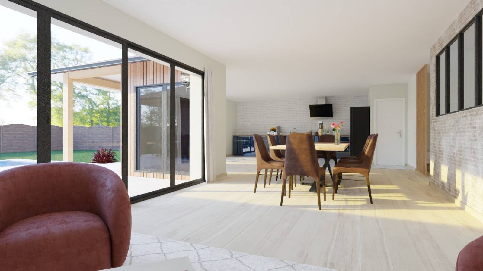 Maison neuve de plain-pied avec piscine, bardage bois et patio ombragé à La Teste-de-Buch proche Bassin d’Arcachon