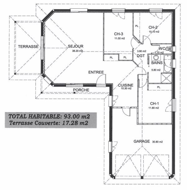 Plan maison plain pied avec terrasse en Gironde Les Mas d'Arguin