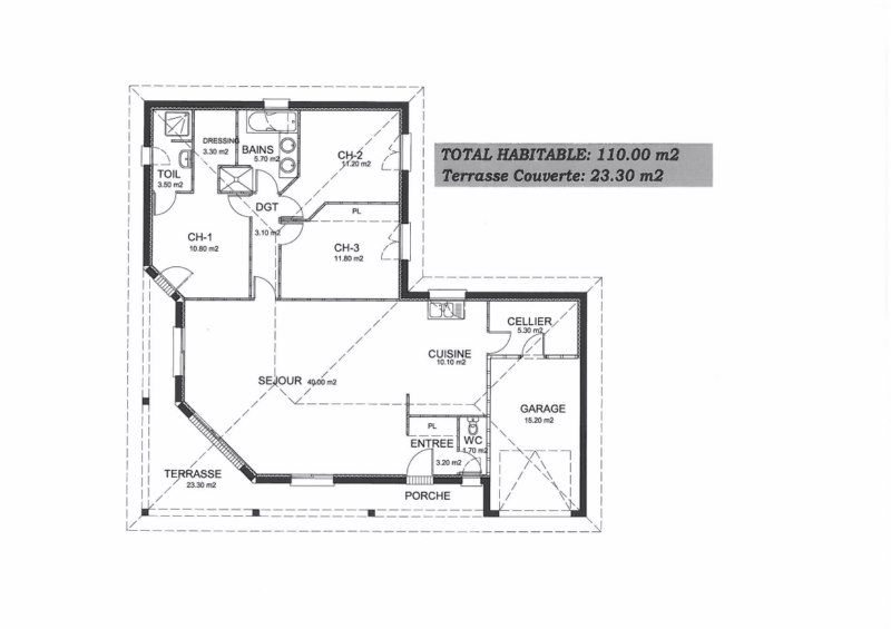 Plan maison 3 chambres avec terrasse Bassin d'Arcachon