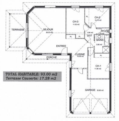 Plan maison plain pied avec terrasse en Gironde Les Mas d'Arguin