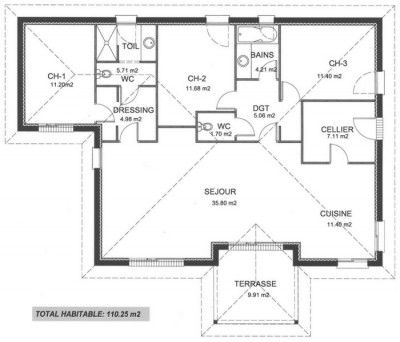 Plan maison 3 chambres Construction Maître d'oeuvre  Gironde Bassin d'Arcachon Les Mas d'Arguin